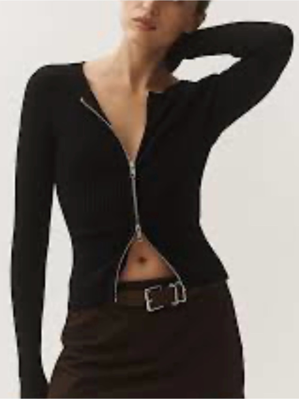 Good American 5 (2x) Ribbed Two Way Zip-Front Women's Sweater